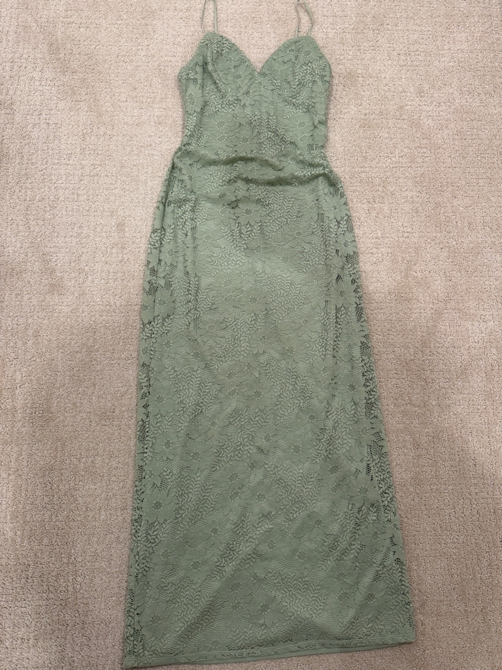 Jessica Simpson Sage Green Lace Maxi Dress with Spaghetti Straps